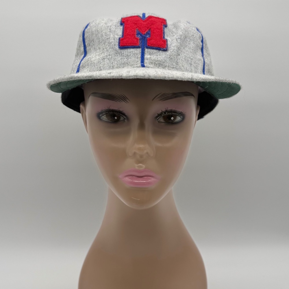 Ebbets Field Flannels Collegiate Wool Baseball Cap M Logo Gray 7 1/2 Hats Sports